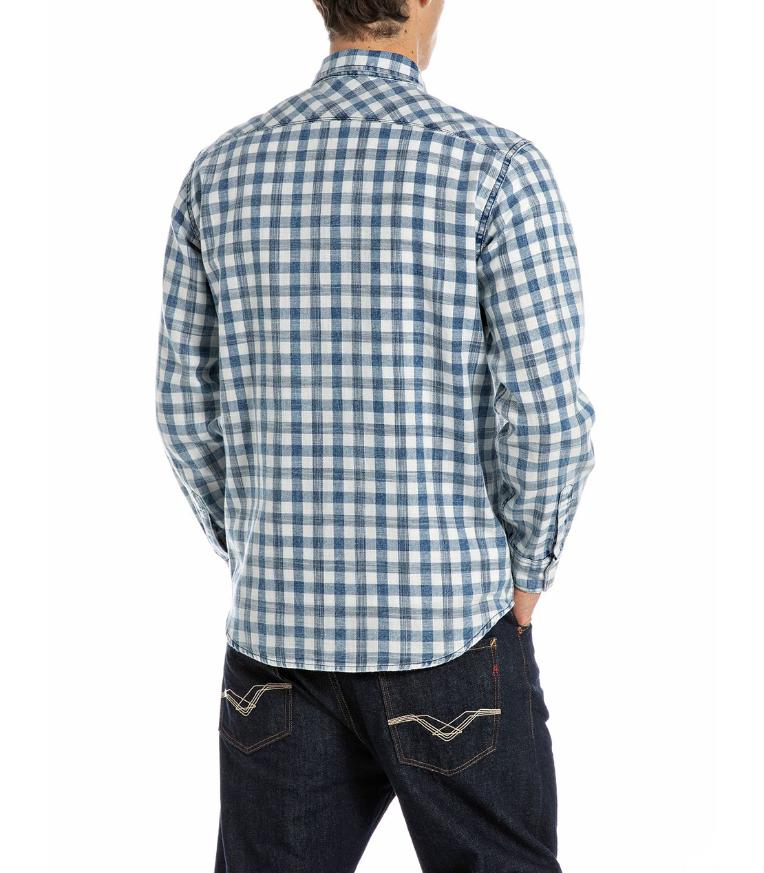 ブリーチ加工インディゴコットンシャツ 詳細画像 ブルー/ホワイト 2